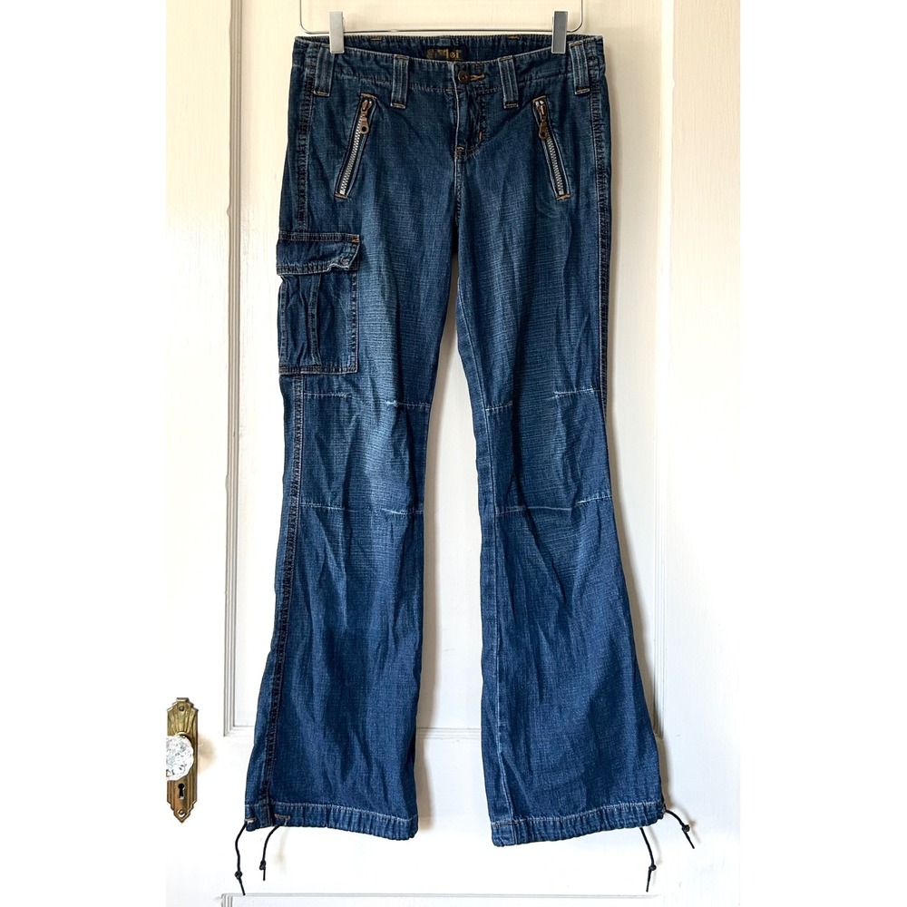 Vintage Y2K L.E.I. Low Rise Baggy Flared Cargo Jeans Blue Denim 3 Utility Grunge - Picture 1 of 10